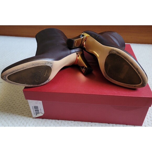 EUC Ferragamo Tinetta womens Brown Calf leather ankle boots 3" heel, 8.5 Italy - Picture 8 of 12